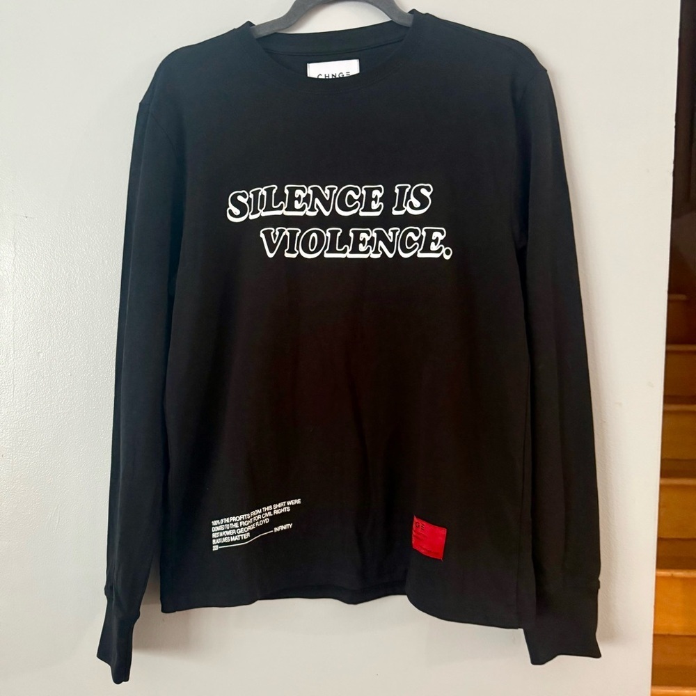 🌿Rate CHNGE Silence is Violence Black Long Sleeve Tee - Organic and Ethical